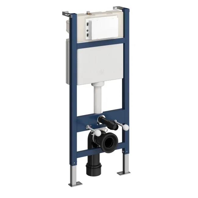 Idaho Pneumatic Wall Hung Toilet Frame and Concealed Cistern with Chrome Flush Plate - Round Buttons