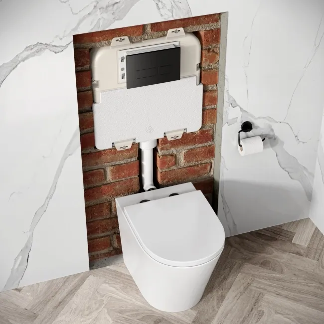 Idaho Pneumatic Concealed Cistern with Matt Black Flush Plate - Square Buttons