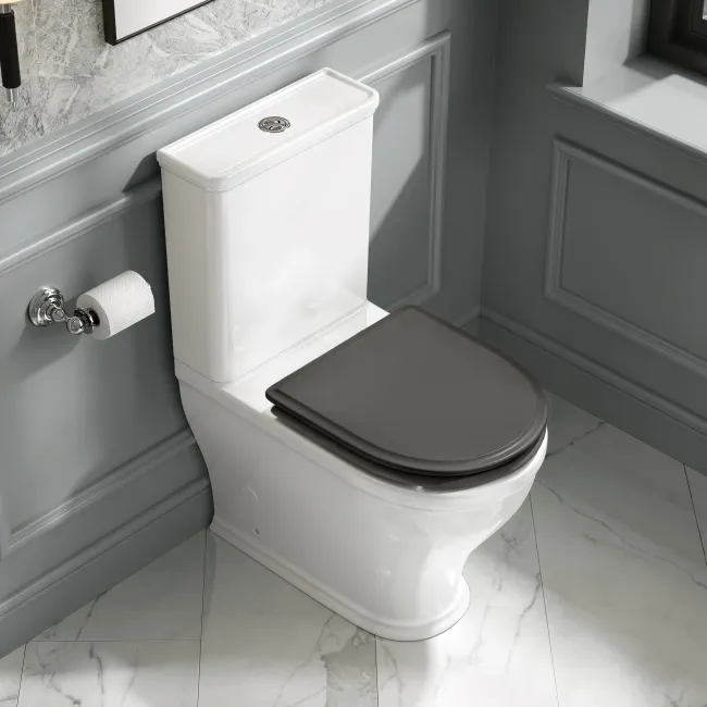 Kansas Traditional Rimless Close Coupled Toilet With Graphite Grey Wooden Seat