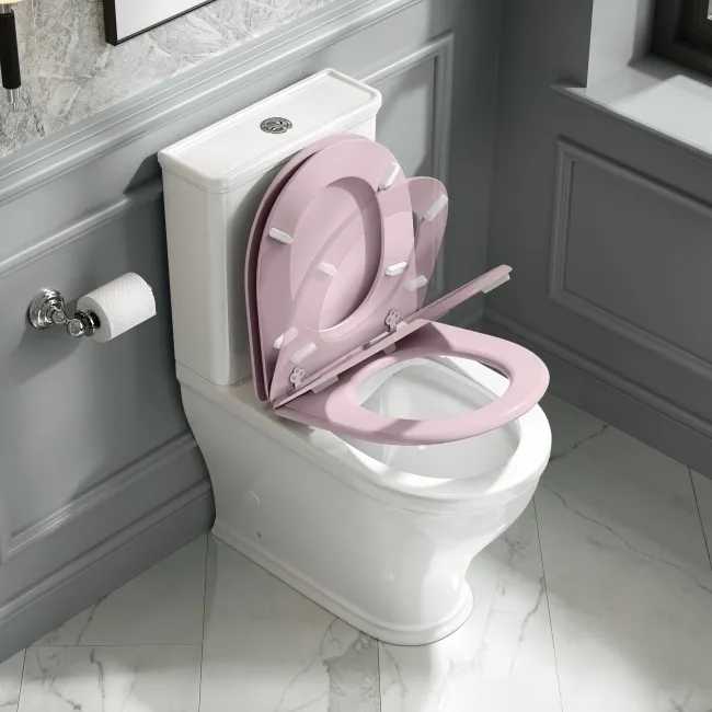 Kansas Traditional Rimless Close Coupled Toilet With Cashmere Pink Wooden Seat
