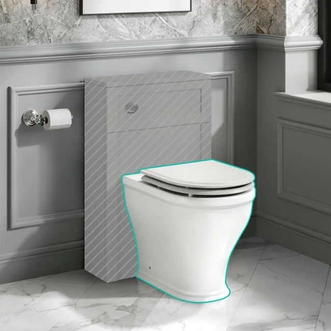 Kansas Traditional Rimless Back To Wall Toilet With Cotton White Wooden Seat