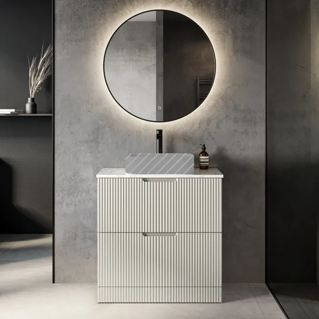 Crete Fluted Linen White Vanity Drawer with Marble Top 800mm - Excludes Counter Top Basin