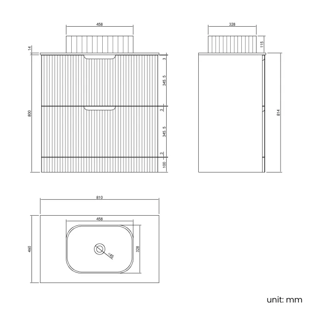 Crete Fluted Linen White Vanity Drawer with Marble Top & Reno Basin 800mm