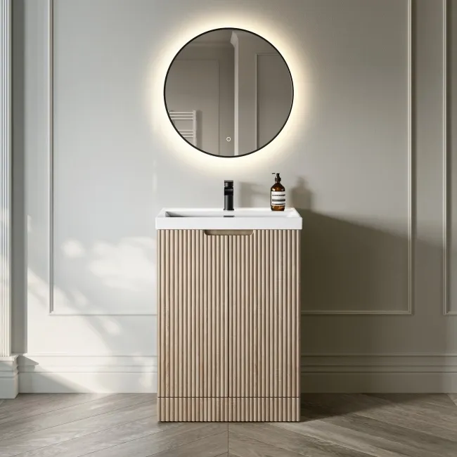 Crete Fluted Apex Oak Basin Vanity 600mm
