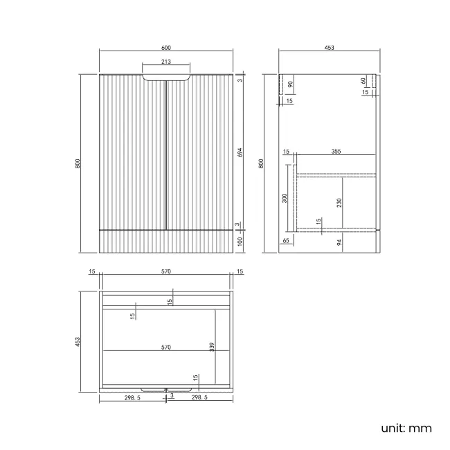 Crete Fluted Apex Oak Basin Vanity 600mm