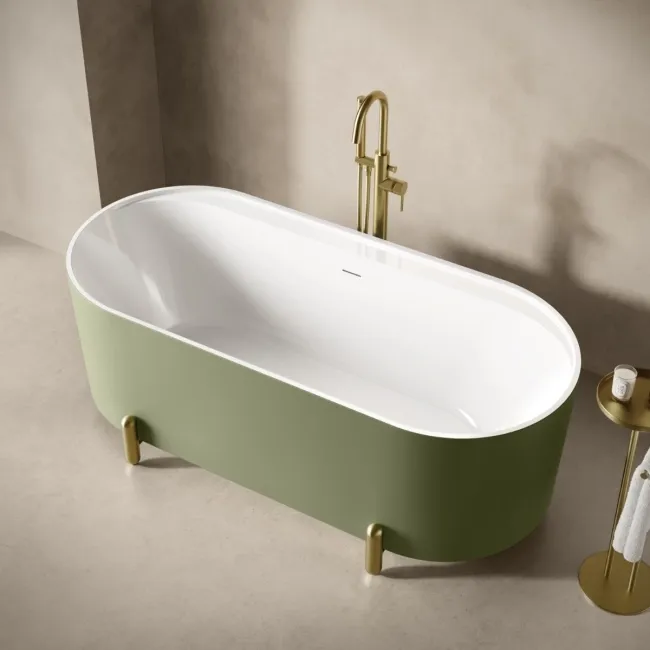 Shore 1700 Matt Green Freestanding Bath - Gold Feet