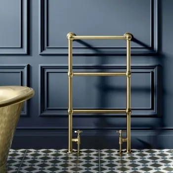 Gibraltar Floor Standing Traditional Brushed Brass Heated Towel Rail 915x535mm