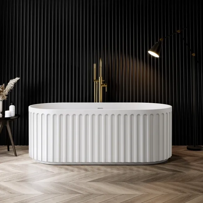 Brent 1700mm Fluted Matt White Freestanding Bath