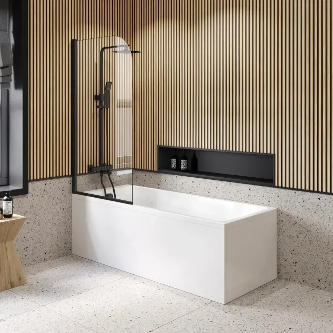 Linz Easy Clean 6mm Matt Black Bath Screen - 800mm