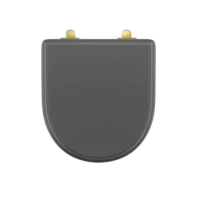 Kansas Traditional Graphite Grey Wooden Soft Close Seat with Brushed Brass Hinges