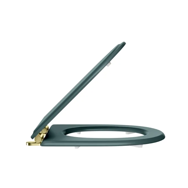 Kansas Traditional Midnight Green Wooden Soft Close Seat with Brushed Brass Hinges