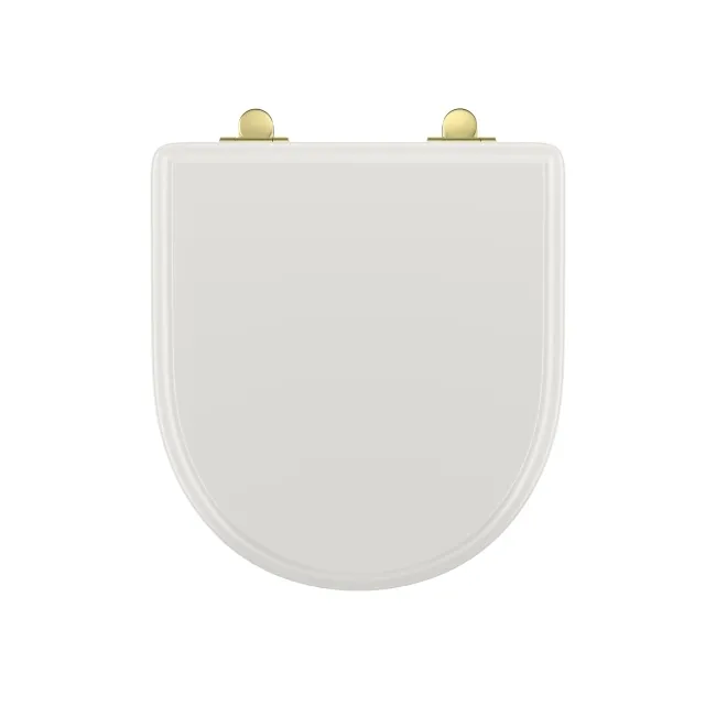 Kansas Traditional Cotton White Wooden Soft Close Seat with Brushed Brass Hinges