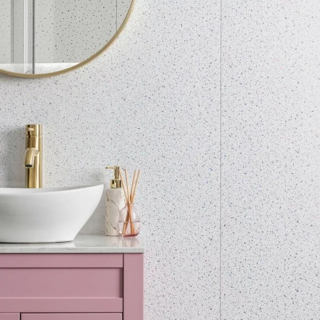 Trepanel Aqua® White Sparkle Quartz Effect PVC Shower Wall Panel