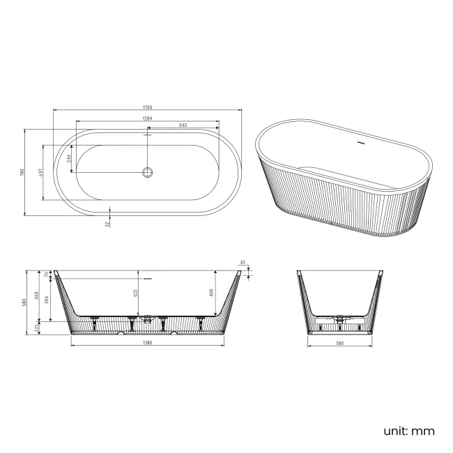 Belvoir 1700 Fluted Freestanding Bath