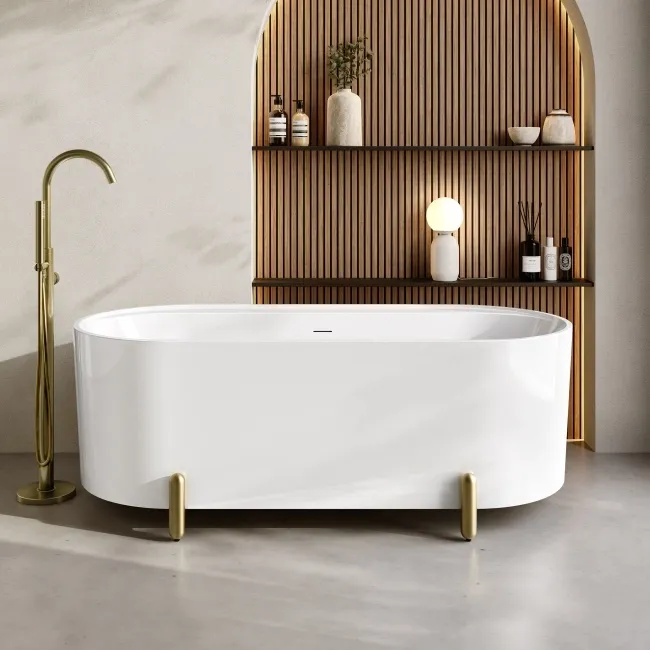Shore 1700 Gloss White Freestanding Bath - Gold Feet