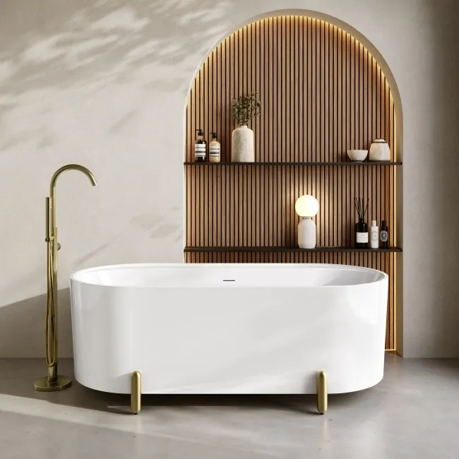 Shore 1700 Gloss White Freestanding Bath - Gold Feet
