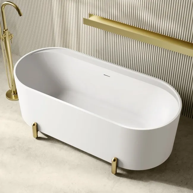 Shore 1700 Matt White Freestanding Bath - Gold Feet