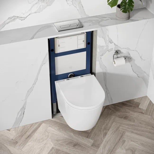 Idaho Pneumatic Compact Top & Front Wall Hung Toilet Frame and Concealed Cistern with Chrome Flush Plate - Square Buttons