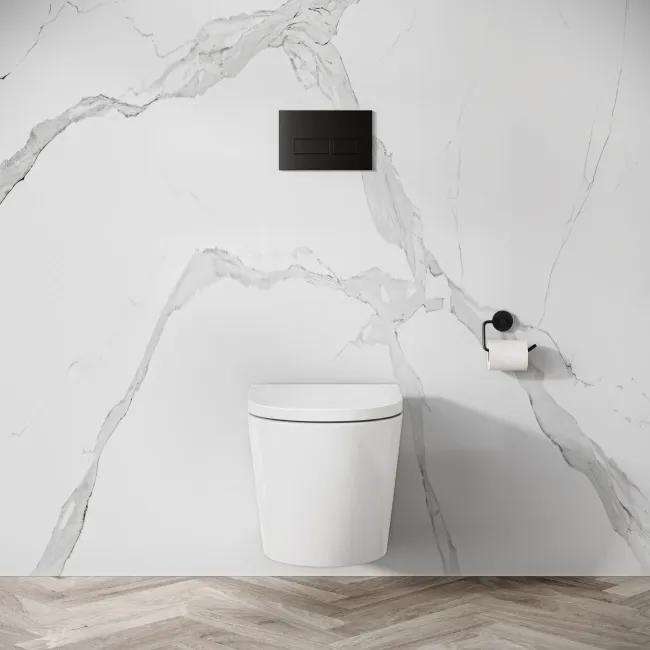 Idaho Pneumatic Wall Hung Toilet Frame and Concealed Cistern with Matt Black Flush Plate - Square Buttons