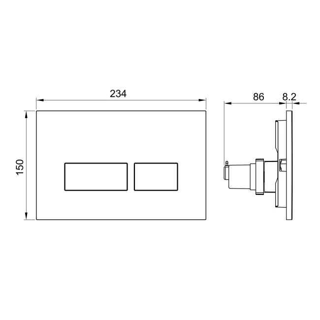 Idaho Pneumatic Wall Hung Toilet Frame and Concealed Cistern with Matt Black Flush Plate - Square Buttons