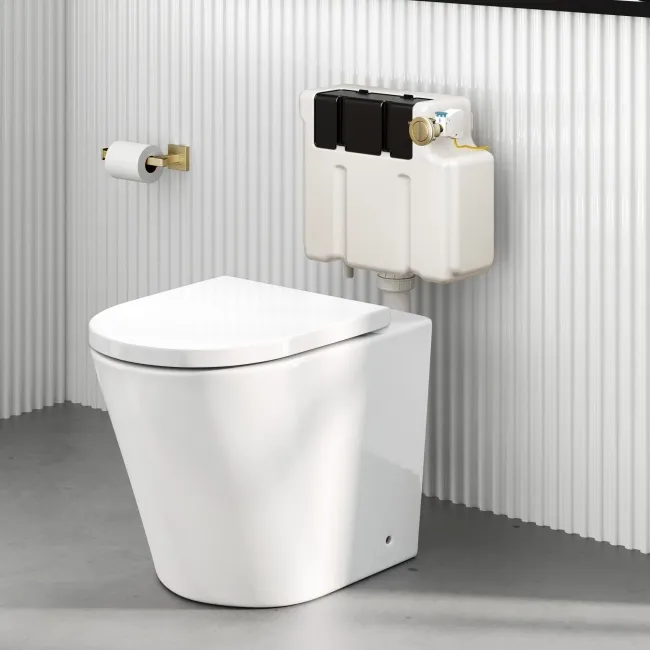 Detroit Cable Operated Concealed Cistern With Brushed Brass Round Push Button Dia.48mm