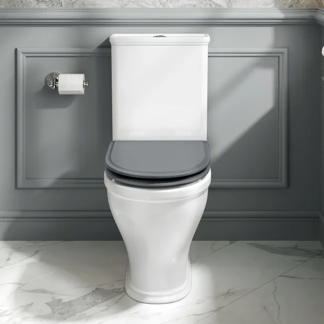 Kansas Traditional Rimless Close Coupled Toilet With Dove Grey Wooden Seat