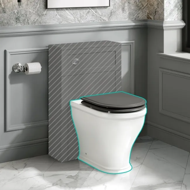 Kansas Traditional Rimless Back To Wall Toilet With Graphite Grey Wooden Seat