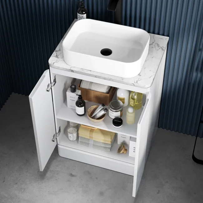 Corsica Gloss White Vanity with Marble Top & Marin Basin 600mm