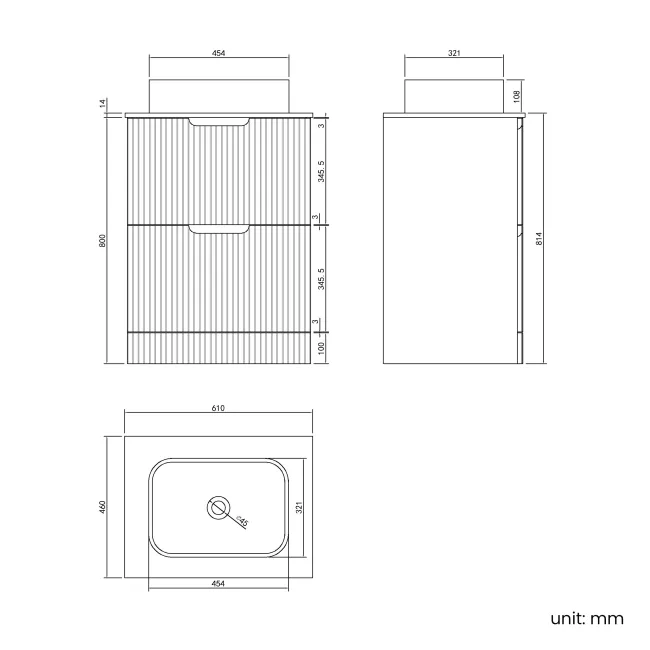 Crete Fluted Linen White Vanity Drawer with Marble Top & Marin Basin 600mm