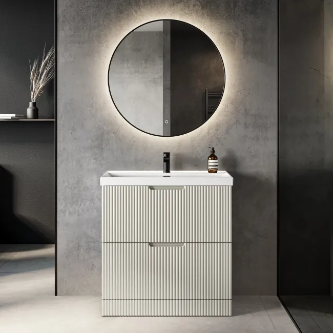 Crete Fluted Linen White Basin Vanity Drawer 800mm