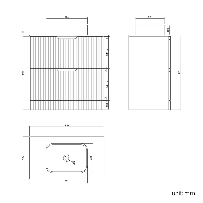 Crete Fluted Linen White Vanity Drawer with Marble Top & Marin Basin 800mm