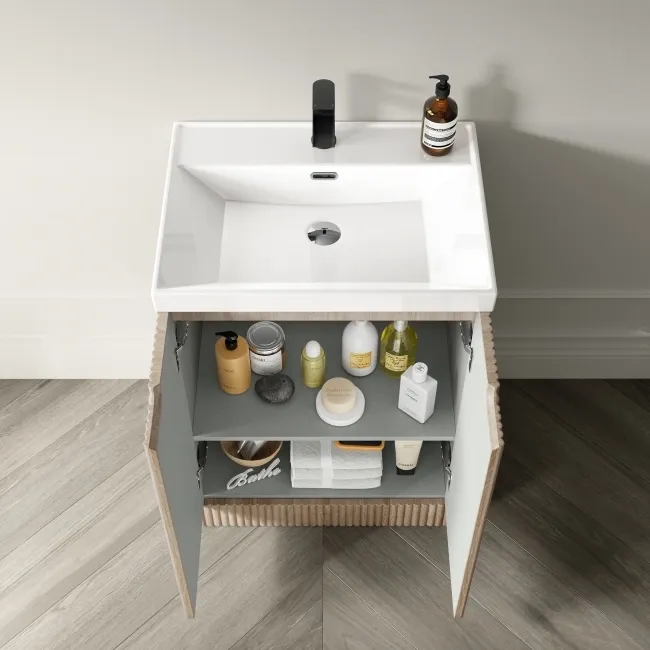 Crete Fluted Apex Oak Basin Vanity 600mm