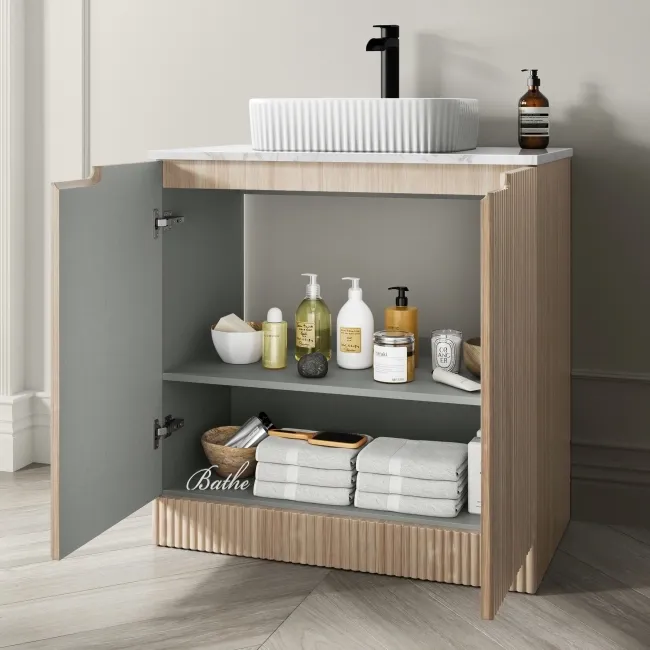 Crete Fluted Apex Oak Vanity with Marble Top & Reno Basin 800mm