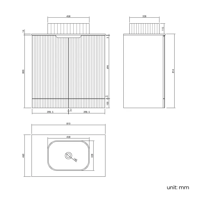 Crete Fluted Apex Oak Vanity with Marble Top & Reno Basin 800mm