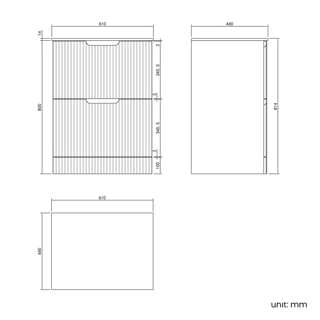 Crete Fluted Charcoal Elm Vanity Drawer with Marble Top 600mm - Excludes Counter Top Basin