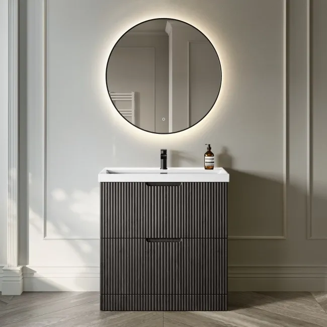 Crete Fluted Charcoal Elm Basin Vanity Drawer 800mm