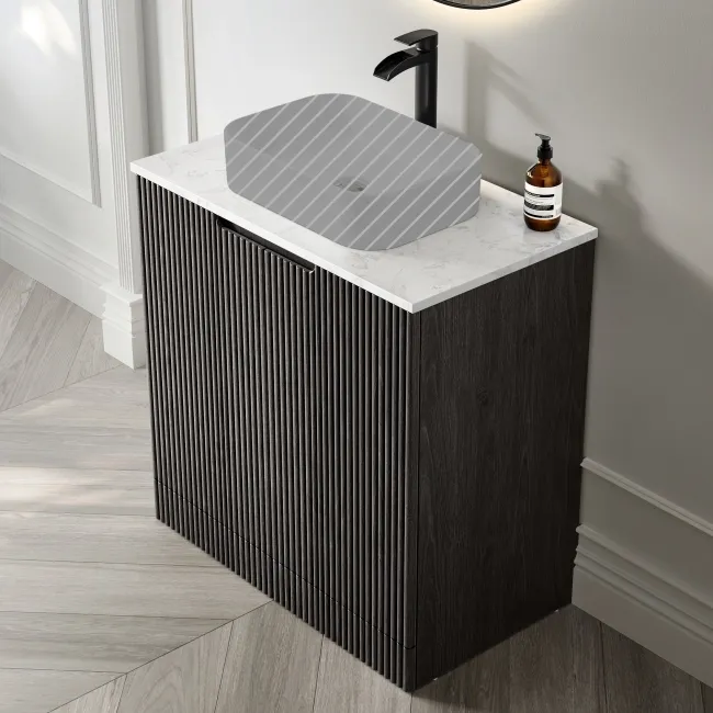 Crete Fluted Charcoal Elm Vanity with Marble Top 800mm - Excludes Counter Top Basin