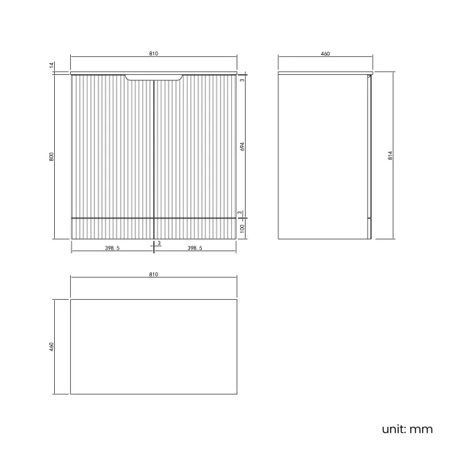 Crete Fluted Charcoal Elm Vanity with Marble Top 800mm - Excludes Counter Top Basin