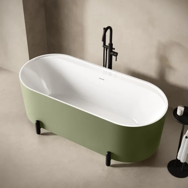 Shore 1700 Matt Green Freestanding Bath - Matt Black Feet