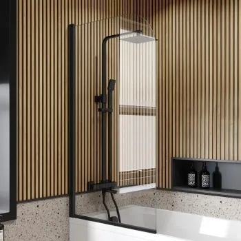 Linz Easy Clean 6mm Matt Black Bath Screen - 800mm