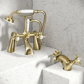 Nene Traditional Brushed Brass Basin & Bath Mixer Tap Set