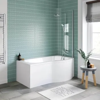 P Shaped 1500 Shower Bath with Front Panel & 4mm Screen - Right Handed