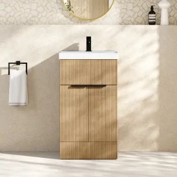 Havana Fluted Country Oak Basin Vanity 500mm - Black Accents