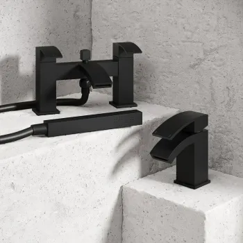 Welland Matt Black Basin & Shower Bath Mixer Tap Set