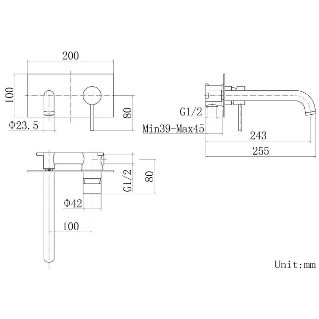 Trent Matt Black Wall Mounted Basin Mixer Tap