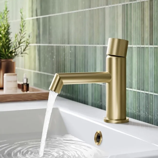 Ennis Brushed Brass Basin Mixer Tap with Knurled Detailing