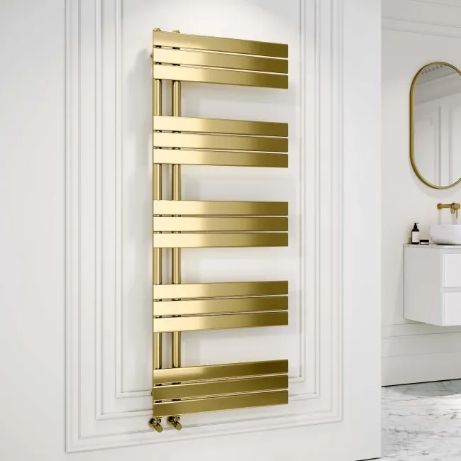 Seville Brushed Brass Designer Flat Panel Heated Towel Rail 1600x600mm