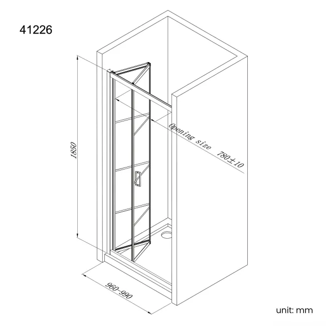 London Matt Black Grid 6mm Bifold Shower Door 1000mm