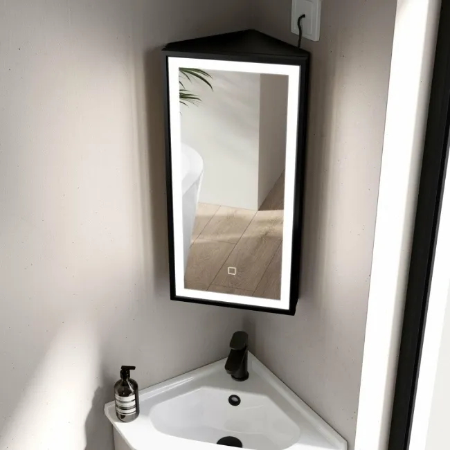 Madelyn Black Framed Illuminated LED Corner Mirror Cabinet 600mm Tall