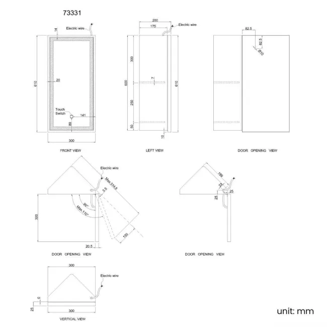 Madelyn Black Framed Illuminated LED Corner Mirror Cabinet 600mm Tall